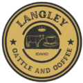 Langley Cattle and Coffee's logo with a cow and a cup of coffee