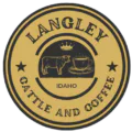 Langley Cattle and Coffee's logo with a cow and a cup of coffee